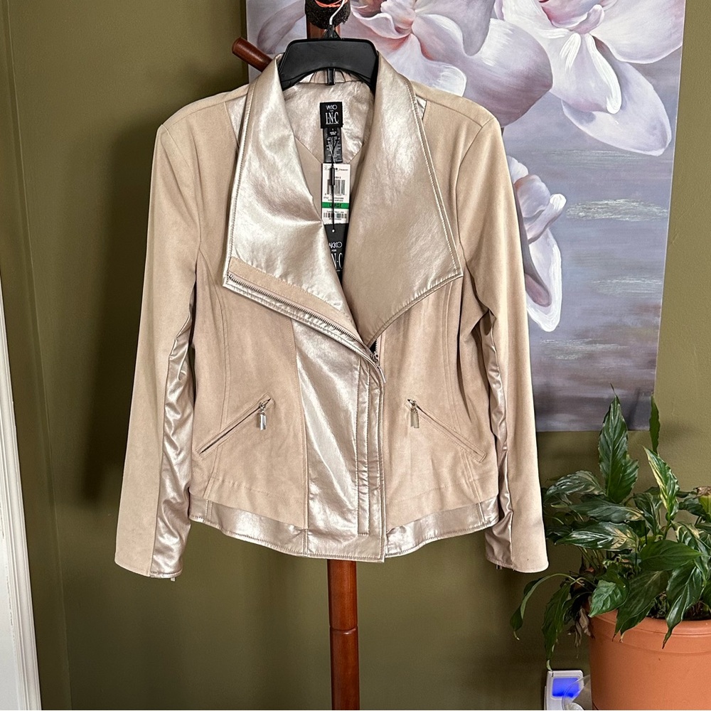 INC International Concepts Faux Suede and Faux Leather Moto style Jacket